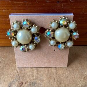 Vintage AB Clip Ons Aurora Borealis Beautiful!